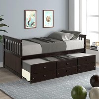 Harper & Bright Designs Twin Captains Bed Storage Daybed With Trundle And Drawers For Kids Teens And Adults, Espresso