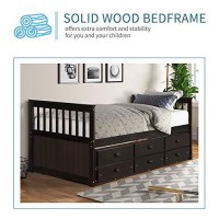 Harper & Bright Designs Twin Captains Bed Storage Daybed With Trundle And Drawers For Kids Teens And Adults, Espresso