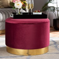 Baxton Studio Marisa Glam And Luxe Red Velvet Fabric Upholstered Gold Finished Storage Ottoman