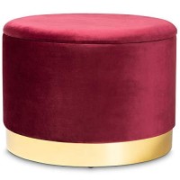 Baxton Studio Marisa Glam And Luxe Red Velvet Fabric Upholstered Gold Finished Storage Ottoman