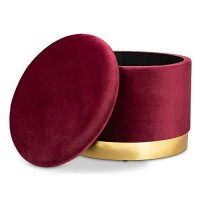 Baxton Studio Marisa Glam And Luxe Red Velvet Fabric Upholstered Gold Finished Storage Ottoman