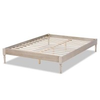 Baxton Studio Colette French Bohemian Antique White Oak Finished Wood King Size Platform Bed Frame