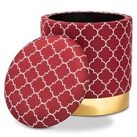 Baxton Studio Serra Glam And Luxe Red Quatrefoil Velvet Fabric Upholstered Gold Finished Metal Storage Ottoman