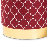 Baxton Studio Serra Glam And Luxe Red Quatrefoil Velvet Fabric Upholstered Gold Finished Metal Storage Ottoman