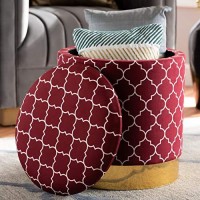 Baxton Studio Serra Glam And Luxe Red Quatrefoil Velvet Fabric Upholstered Gold Finished Metal Storage Ottoman