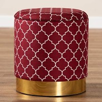 Baxton Studio Serra Glam And Luxe Red Quatrefoil Velvet Fabric Upholstered Gold Finished Metal Storage Ottoman