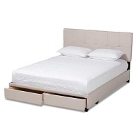 Baxton Studio Netti Beige Fabric Upholstered 2-Drawer Queen Size Platform Storage Bed