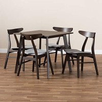 Baxton Studio Britte Upholstered Dark Oak 5-Piece Wood Dining Set In Light Gray