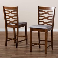 Baxton Studio Lanier Modern And Contemporary Grey Fabric Upholstered Walnut Brown Finished 2-Piece Wood Counter Height Pub Chair Set