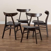 Baxton Studio Britte Mid-Century Modern Dark Grey Fabric Upholstered Dark Oak Brown Finished 4-Piece Wood Dining Chair Set