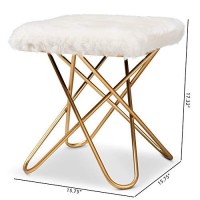 Baxton Studio Valle Glam And Luxe White Faux Fur Upholstered Gold Finished Metal Ottoman