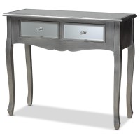 Baxton Studio Leonie Modern Transitional French Brushed Silver Finished Wood And Mirrored Glass 2-Drawer Console Table