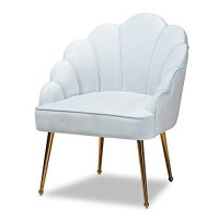 Baxton Studio Cinzia Velvet And Gold Finish Seashell Accent Chair In Light Blue