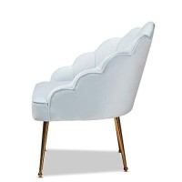 Baxton Studio Cinzia Velvet And Gold Finish Seashell Accent Chair In Light Blue