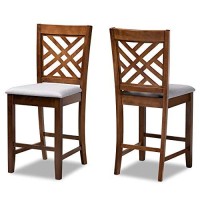 Baxton Studio Caron Modern And Contemporary Grey Fabric Upholstered Walnut Brown Finished 2-Piece Wood Counter Height Pub Chair Set