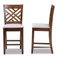 Baxton Studio Caron Modern And Contemporary Grey Fabric Upholstered Walnut Brown Finished 2-Piece Wood Counter Height Pub Chair Set