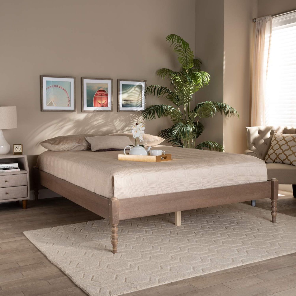 Baxton Studio Cielle Mid-Century Wood Platform King Bed In Antique Oak