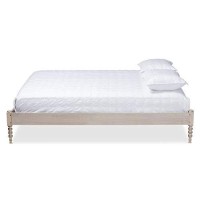 Baxton Studio Cielle French Bohemian Antique White Oak Finished Wood King Size Platform Bed Frame