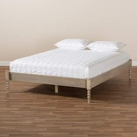 Baxton Studio Cielle French Bohemian Antique White Oak Finished Wood King Size Platform Bed Frame