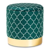 Baxton Studio Serra Glam And Luxe Teal Green Quatrefoil Velvet Fabric Upholstered Gold Finished Metal Storage Ottoman