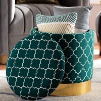 Baxton Studio Serra Glam And Luxe Teal Green Quatrefoil Velvet Fabric Upholstered Gold Finished Metal Storage Ottoman