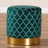 Baxton Studio Serra Glam And Luxe Teal Green Quatrefoil Velvet Fabric Upholstered Gold Finished Metal Storage Ottoman