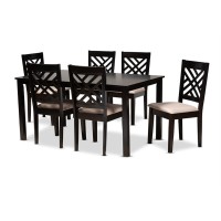 Baxton Studio Caron Modern And Contemporary Sand Fabric Upholstered Espresso Brown Finished Wood 7-Piece Dining Set