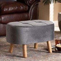 Baxton Studio Simone Grey Velvet Fabric Upholstered Wood Ottoman