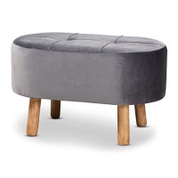 Baxton Studio Simone Grey Velvet Fabric Upholstered Wood Ottoman