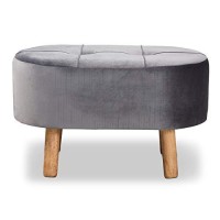 Baxton Studio Simone Grey Velvet Fabric Upholstered Wood Ottoman