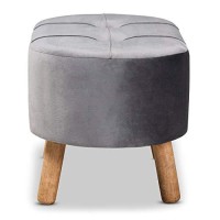 Baxton Studio Simone Grey Velvet Fabric Upholstered Wood Ottoman