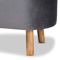 Baxton Studio Simone Grey Velvet Fabric Upholstered Wood Ottoman