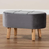 Baxton Studio Simone Grey Velvet Fabric Upholstered Wood Ottoman