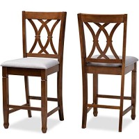 Baxton Studio Reneau Modern And Contemporary Grey Fabric Upholstered Walnut Brown Finished 2-Piece Wood Counter Height Pub Chair Set Set