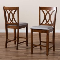 Baxton Studio Reneau Modern And Contemporary Grey Fabric Upholstered Walnut Brown Finished 2-Piece Wood Counter Height Pub Chair Set Set