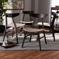 Baxton Studio Britte Mid-Century Modern Beige Fabric Upholstered Dark Oak Brown Finished 4-Piece Wood Dining Chair Set Set