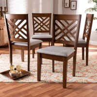 Baxton Studio Caron Modern And Contemporary Grey Fabric Upholstered Walnut Brown Finished 4-Piece Wood Dining Chair Set