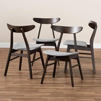 Baxton Studio Britte Dark Oak Wood Dining Chairs In Light Gray - Set Of 4