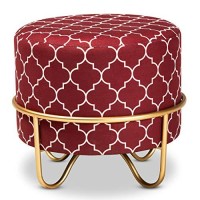 Baxton Studio Candice Glam And Luxe Red Quatrefoil Velvet Fabric Upholstered Gold Finished Metal Ottoman