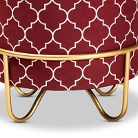 Baxton Studio Candice Glam And Luxe Red Quatrefoil Velvet Fabric Upholstered Gold Finished Metal Ottoman