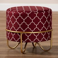 Baxton Studio Candice Glam And Luxe Red Quatrefoil Velvet Fabric Upholstered Gold Finished Metal Ottoman