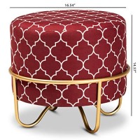 Baxton Studio Candice Glam And Luxe Red Quatrefoil Velvet Fabric Upholstered Gold Finished Metal Ottoman