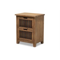 Baxton Studio Clement Oak Finished 2-Drawer Wood Spindle End Table