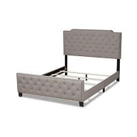 Baxton Studio Marion Full Size Grey Upholstered Button Tufted Panel Bed