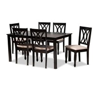 Baxton Studio Reneau Modern And Contemporary Sand Fabric Upholstered Espresso Brown Finished Wood 7-Piece Dining Set