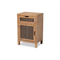 Baxton Studio Clement Medium Oak 1-Door And 1-Drawer Wood Spindle End Table