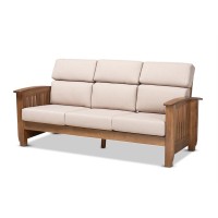 Baxton Studio Charlotte Modern Classic Mission Style Taupe Fabric Upholstered Walnut Brown Finished Wood 3-Seater Sofa