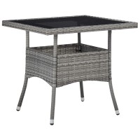 Vidaxl Patio Dining Table, Patio Table With Glass Top, Garden Table With Storage, Garden Furniture For Front Porch Deck Lawn Backyard, Pe Rattan Gray