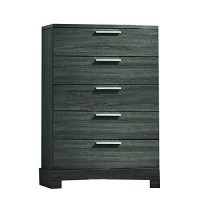 Benjara Wooden Chest With Bracket Legs And Five Spacious Drawers, Gray