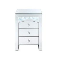 Benjara Mirrored Wooden Night Table With Three Storage Drawers And Knobs, Silver